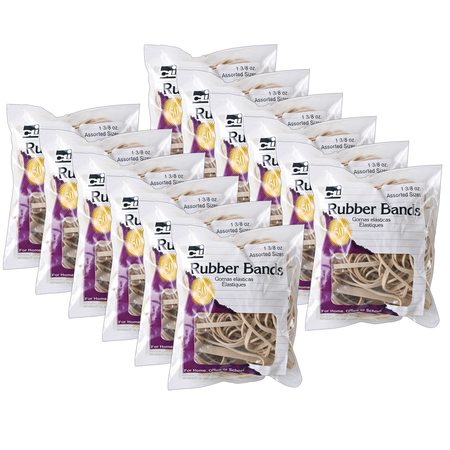 CHARLES LEONARD Rubber Bands, Natural Color, 1-3/8oz Bag, PK12 56381